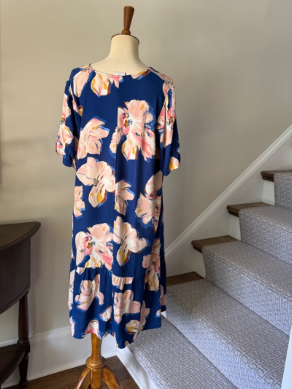 A New Day Blue Floral Short Sleeve Dress Size Large - Picture 6 of 6